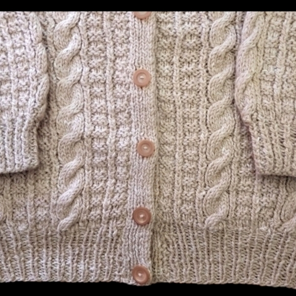 Handmade Cable Knit Long Slouchy Fuzzy Wool Cardigan Ribbed Cuffs - Picture 4 of 14